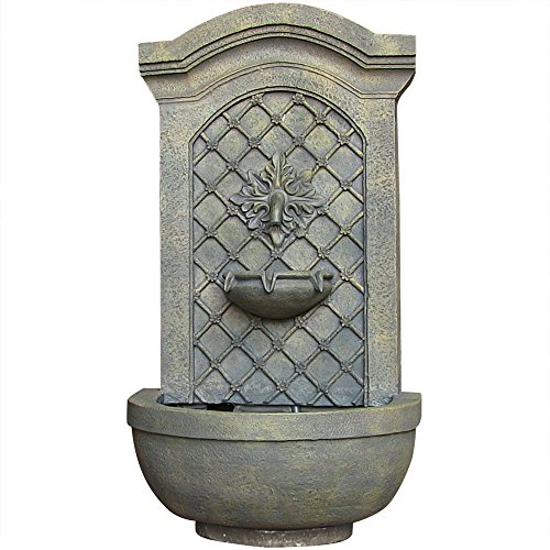 Sunnydaze Rosette Leaf Outdoor Wall Water Fountain  Waterfall Wall Mounted Fountain  Backyard Water Feature with Electric Submersible Pump  Limestone Finish  31 Inch