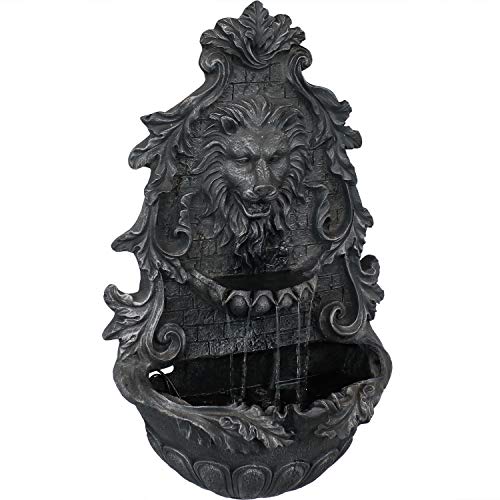Sunnydaze Stoic Courage Lion Head Solar Wall Water Fountain with Battery Backup  Outdoor WallMounted Waterfall Patio and Garden Decor Feature  30Inch