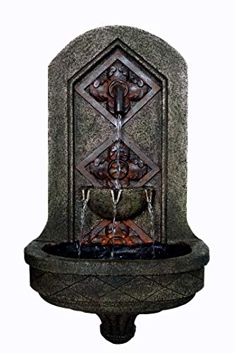 The Byzantine Outdoor Wall Fountain  Bronze Travertine  Water Feature for Garden Patio and Landscape Enhancement