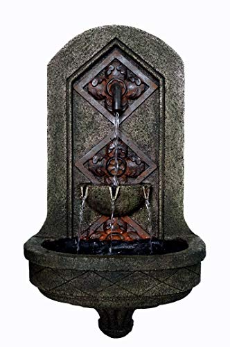 The Byzantine Outdoor Wall Fountain  Bronze Travertine  Water Feature for Garden Patio and Landscape Enhancement