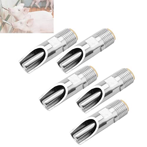 Automatic Pig Drinkers 5 Pieces Thread Stainless Steel Automatic Pig Nipple Fountains Waterers with Copper Hat Duck Nozzle for Sows Piglets Drinking Water