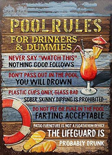 Pool Swimming Pool Rules Metal Signs House Decoration Swimming Pool Rules Sign Tin Metal Funny Signs for Drinking Fountains Poster 8x12 Inch Tin Sign Metal