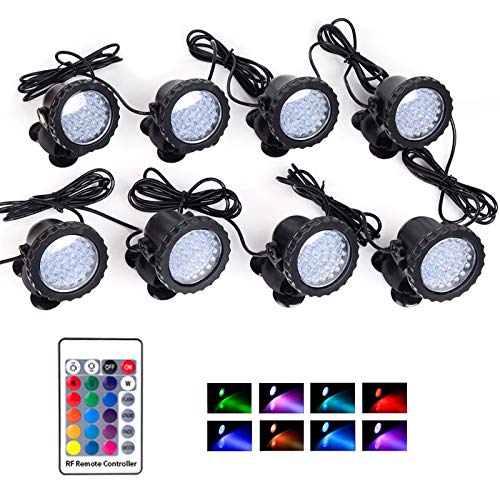 Colored Spotlights IP68 Waterproof Pond Lights Underwater Fountain Lights Landscape Spot Light 36 LED RGB Dimmable Submersible Decorate Lighting for Garden Outdoor (8 in Set)