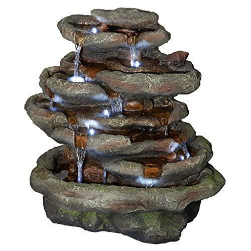 Design Toscano QN164061 Ribbon Ridge Cascading Waterfall Illuminated Garden Fountain 21 Inch Faux Stone