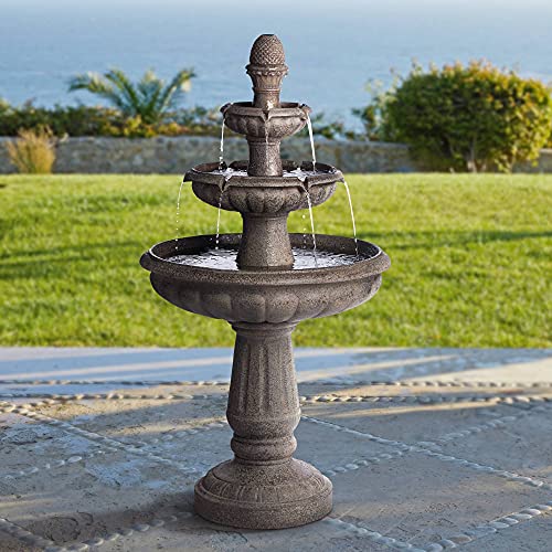 John Timberland Rendaux Italian Style 3 Tier Outdoor Floor Water Fountain with Light LED 43 High Gray Faux Stone Resin for Garden Patio Backyard Deck Home Lawn Porch House Relaxation Exterior