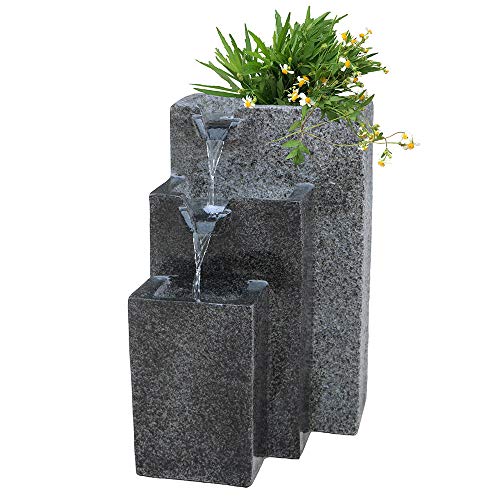 Rock Cast Stone Water Fountain with LED Lights Three Tier Fountains with Low Splash Design for GardenPatioBalconyLawn Pump Included