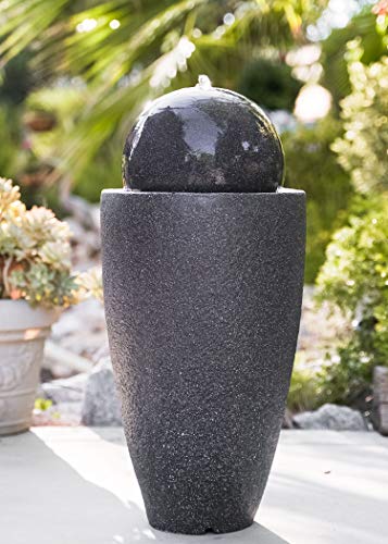 XBrand GE2612FTBK Modern Stone Textured Round Sphere Water Fountain wLED Lights Indoor Outdoor Décor 256 Inch Tall Black