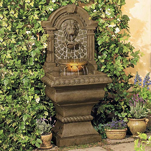 LAMPS PLUS Royal Lions Head Mediterranean Outdoor Wall Water Fountain with Light LED 51 inch High 3 Tiered for Yard Garden Patio Deck Home  John Timberland