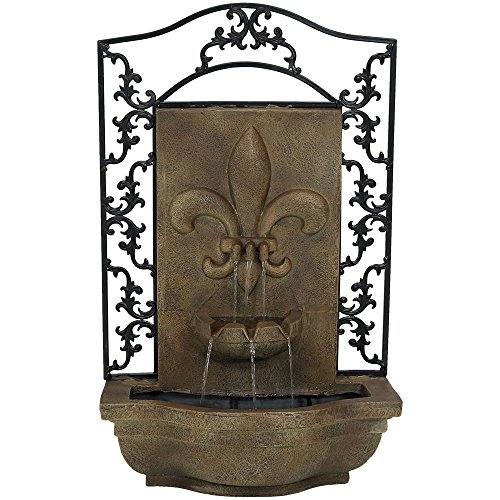 Sunnydaze French Lily Outdoor Wall Water Fountain  Waterfall Wall Mounted Fountain  Backyard Water Feature with Electric Submersible Pump  Florentine Stone Finish  33 Inch