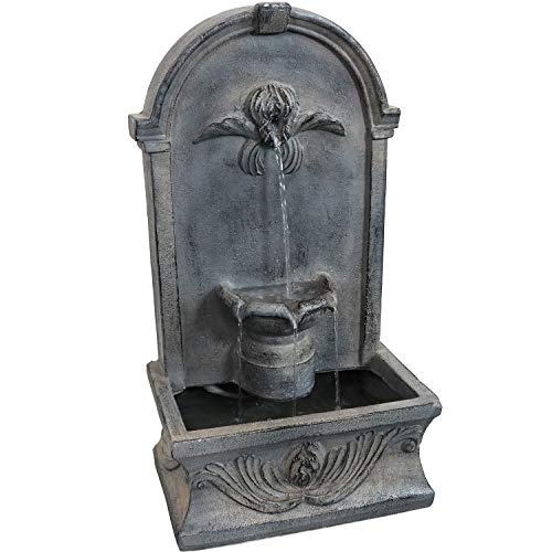 Sunnydaze Indoor or Outdoor Wall Mounted Fountain  FrenchInspired Design  Glass Fiber Reinforced Concrete  Flat Back Freestanding Outdoor Wall Fountain for Garden or Patio  28Inch