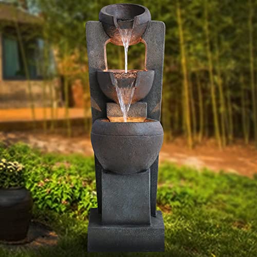 Gardenfans Garden Fountain Outdoor with LED Lights  Indoor Modern Cascading FloorStanding Waterfall Feature Fountains for GardenDeck Patio Porch Yard and Home Art Décor