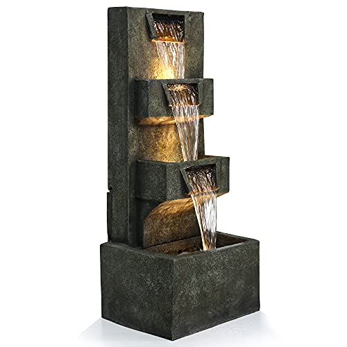 Gardenfans Outdoor Garden Water Fountains with LED Lights Indoor Modern FloorStanding Fountain for Garden Patio Porch Yard and Home Art Decor