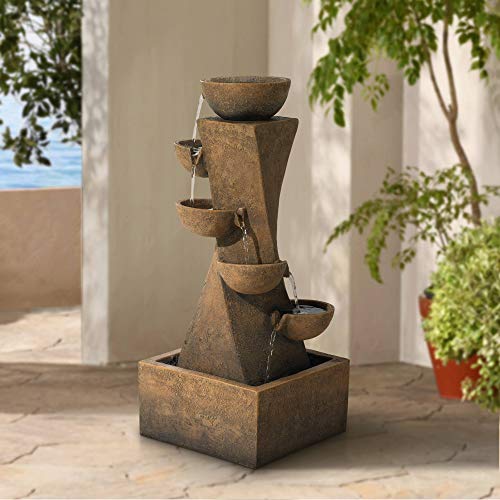 Lamps Plus Cascading Bowls Rustic Outdoor Floor Water Fountain with Light LED 27 12 High for Yard Garden Patio Deck Home  John Timberland