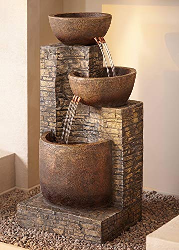 Mason Outdoor Floor Water Fountain Three Bowl Floor Cascade 35 for Yard Garden Lawn  John Timberland