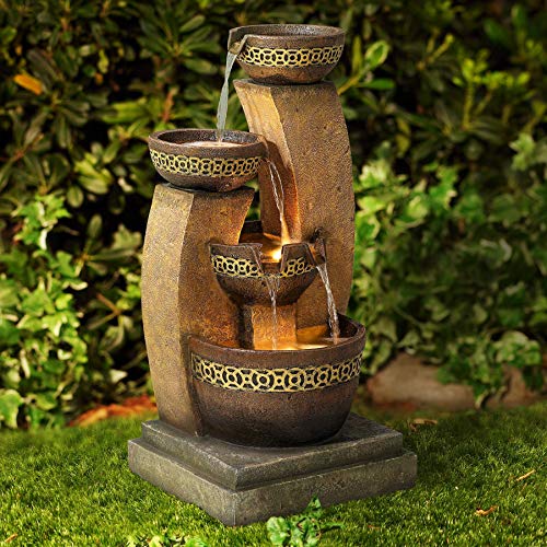 Outdoor Floor Water Fountain Four Bowl Cascading Waterfall 41 Tall for Yard Garden Lawn
