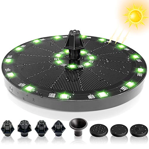 SZMP 35W Solar Fountain Pump for Bird Bath BuiltIn 900mAh Battery Solar Water Fountain with 21 Colorful LED Lights Solar Powered Fountain Pump with 4 AntiCollision Bars and 8 Nozzles for Garden