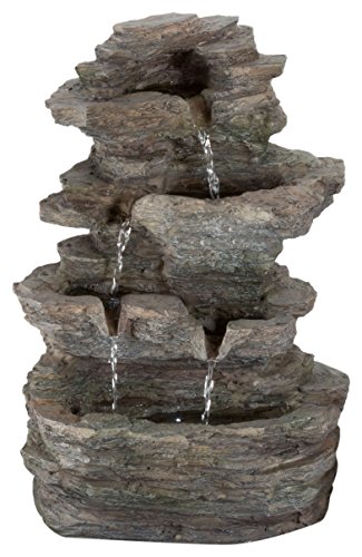 Tabletop Water Fountain with Cascading Rock Waterfall and LED Lights  Tiered Stone Table Fountain By Pure Garden (Office Patio and Home DÃcor)