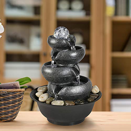 chillscreamni 11 25 H 5Tier Relaxation Water Fountain with Lights  Cascading Flowing Water Blows Zen LED Lighted Fountain Including Electric Submersible Pump for Office and Home Décor