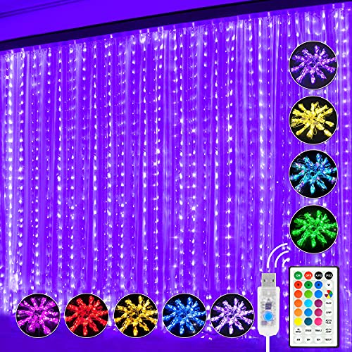 String Light Curtain300 Led Window Curtain String LightFairy Light Curtain16 Changing Color Hanging Lights98 Ft X 98ftUSB Remote Control TimerWaterfall Lights for Bedroom Wall
