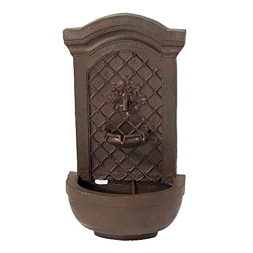 Sunnydaze Rosette Outdoor Solar Wall Fountain  Hanging Waterfall Wall Mounted Fountain  Backyard Water Feature  Iron Finish  31 Inch Tall