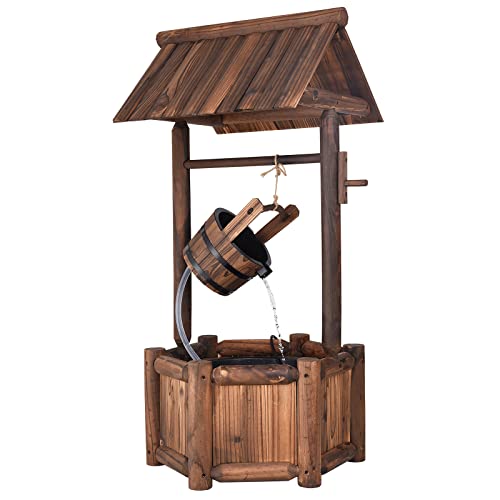 Giantex Wishing Well Water Fountain Rustic Wooden Outdoor Garden Decorative Fountain Backyard w Electric Pump