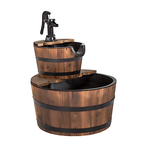 Kinsuite 2 Tier Wooden Barrel Fountain Cascade Fountain Waterfall with Electric Water Pump Outdoor Decorative Fountain Suitable for Courtyard Garden Yard Deck Solid Fir Wood