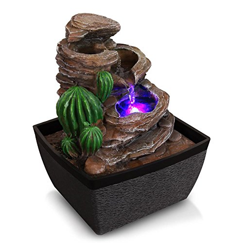 SereneLife 3Tier Desktop Electric Water Fountain Decor w LED  Indoor Outdoor Portable Tabletop Decorative Zen Meditation Waterfall Kit Includes Submersible Pump  12V Power Adapter