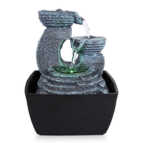 SereneLife 3Tier Desktop Electric Water Fountain Decor w LED  Indoor Outdoor Portable Tabletop Decorative Zen Meditation Waterfall Kit Includes Submersible Pump  12V Power Adapter