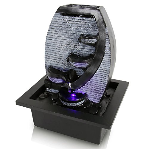 SereneLife 4Tier Desktop Electric Water Fountain Decor w LED  Indoor Outdoor Portable Tabletop Decorative Zen Meditation Waterfall Kit Includes Submersible Pump  12V Power Adapter  SLTWF78LED