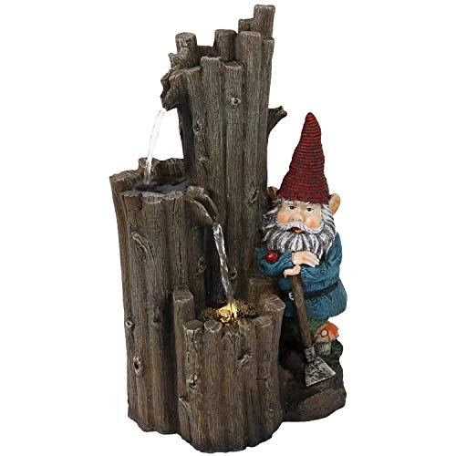 Sunnydaze Resting Gnome Outdoor Water Fountain with LED Light  Exterior Standing Water Feature  Corded Electric  Ideal for Deck Yard Balcony and Landscaping  17Inch