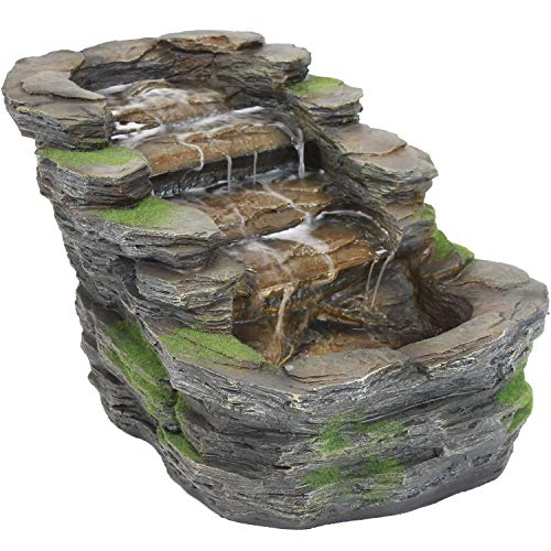 Sunnydaze Shale Falls Outdoor Fountain with LED Lights  Rustic Exterior Standing Water Feature  Corded Electric  Ideal for Patio Balcony Garden Front Porch or Landscaping  13Inch