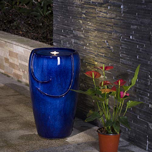 Glitzhome Ceramic Vase Outdoor Water Fountain Tall Patio Garden Water Fountain with LED Light and Submersible Pump Yard Art Decor 205H