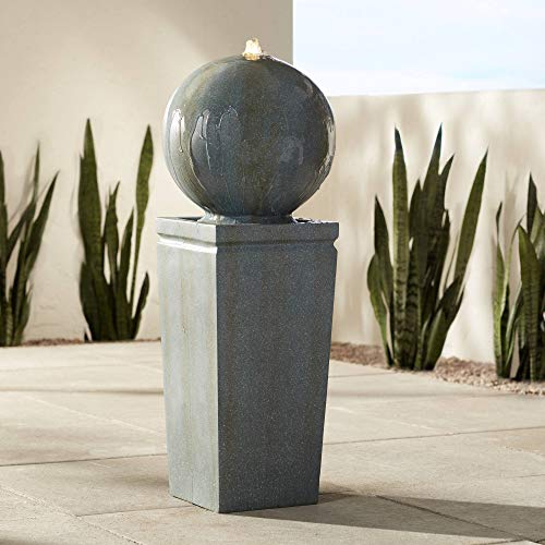 John Timberland Ball and Pillar Modern Outdoor Bubbler Floor Fountain with Light LED 34 14 High Gray Faux Stone for Garden Patio Yard Deck Home Lawn Porch House Relaxation Exterior Balcony