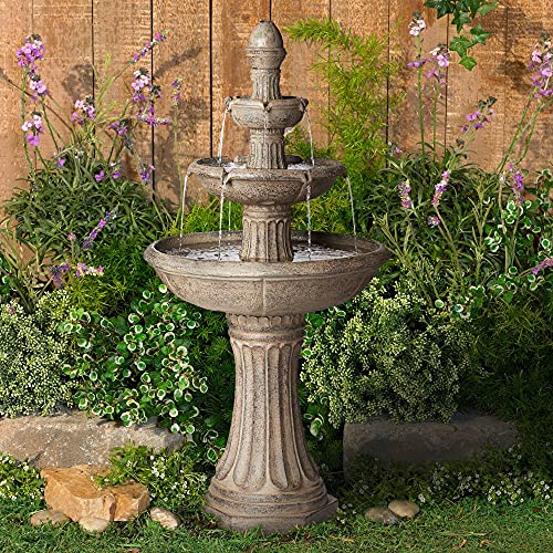 John Timberland Farron Rustic Outdoor Floor Water Fountain 46 High with Light LED 3Tiered for Garden Patio Yard Deck Home Lawn Porch House Relaxation Exterior Balcony Roof