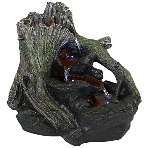 Sunnydaze Aged Logs and Flowing Brook Outdoor Fountain with LED Lights  Exterior Standing Water Feature  Corded Electric  Ideal for Patio Balcony Garden Front Porch or Landscaping  15Inch