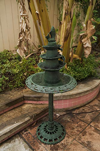 XBrand BB3387GN Lightweight Plastic Fish Design Birdbath Birdfeeder  Fountain Outdoor Garden Yard Lawn Porch Decor 41 Inch Tall Green