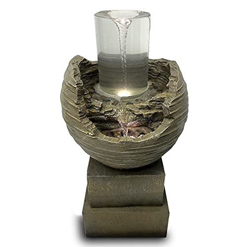 EasyGoProducts Vortex Rock Water Fountain with 6 LED Lights Fiberglass Resin  Outdoor or Indoor Use  2 Lights  Large 36 Tall X 21 Wide