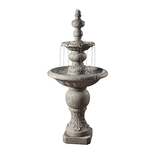 Peaktop 2 Tiered ICY Stone Zen Floor Pedestal Waterfall Fountain with Pump for Outdoor Patio Garden Backyard Decking Décor 53 inch Height Stone Gray