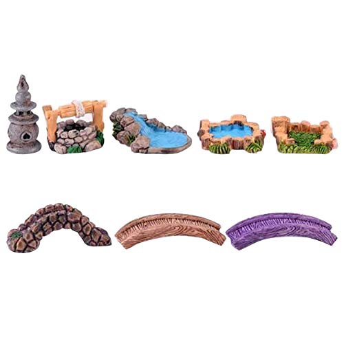 Fairy Garden Kit 8pcs Miniature Pond Tower Bridge Ornaments for Garden  Patio Micro Landscape Yard Bonsai Decoration