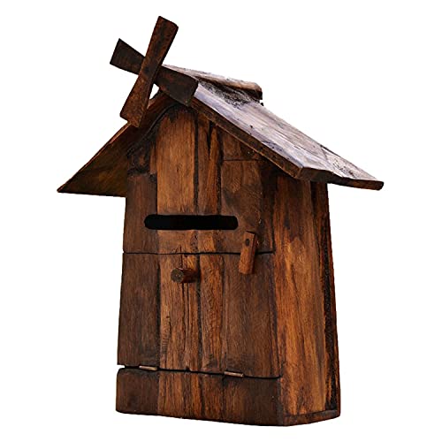AQAQ Retro Windmill Mailbox Wall Mount Outdoor Water Proof Letter Box Wooden House Maiboxes Garden Decor