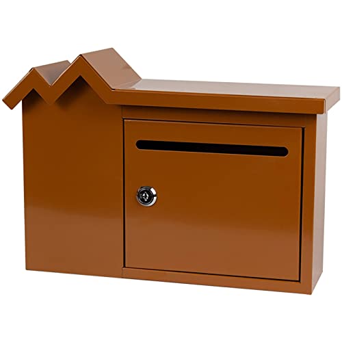 Mailboxe Brown Wall Mount Modern House Shape Letterbox for Front PorchGarageDoorway Wall Easy Install