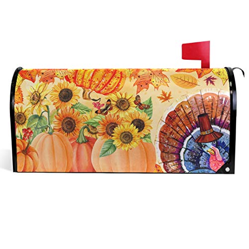 Wamika Sunflowers Pumpkins Fall Mailbox Cover Thanksgiving Turkey Mailbox Covers Magnetic Autumn Maple Leaf Mailbox Wraps Post Letter Box Cover Garden Decorations Outdoor Standard Size 18 X 21