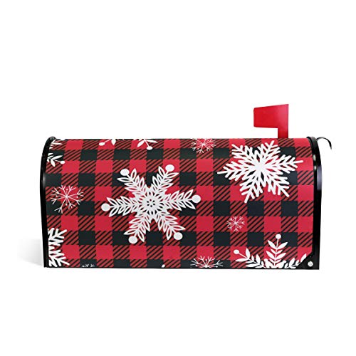 ZOEO Snowflakes On Buffalo Plaid Mailbox Covers Custom Christmas Magnetic Mailboxes Wraps Letter Post Cover Fall Decorative Standard Size