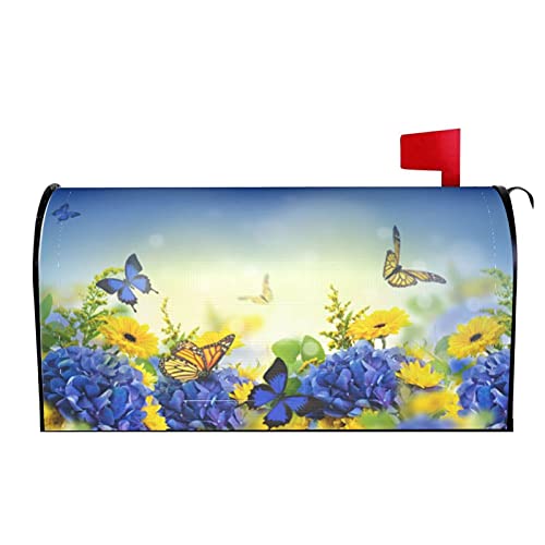 Duduho Spring Butterflies Hydrangeas Daisies Flowers Mailbox Cover Magnetic Mailbox Wraps Post Box Cover Décor 21x18 in