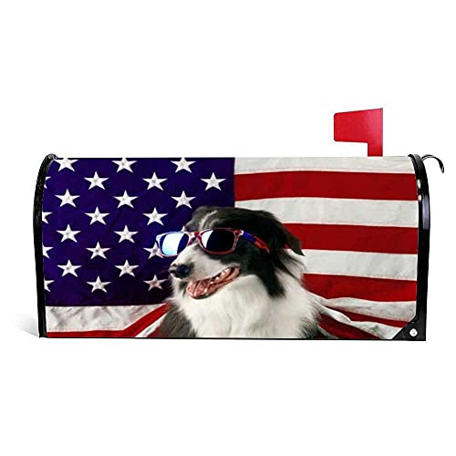 Generic Magnetic Mailbox Covers July 4th Patriotic USA Flag Dog Stickers MailWraps Post Cover Memorial Decor Standard Size 21x18 inch(XMCJQMagnetic01)