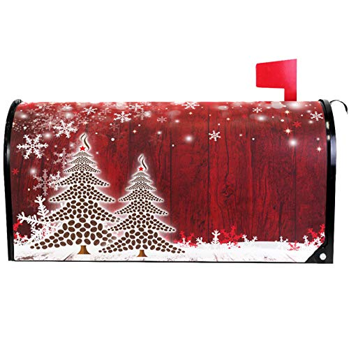 Merry Christmas Tree Winter Snowflake Pine Mailbox Covers Standard Size Red Christmas Tree Wood White Snow Magnetic Mail Wraps Cover Letter Post Box 21 Lx 18 W