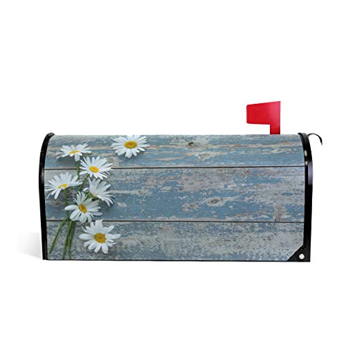 Rustic Daisy Blue Wooden Magnetic Mailbox Cover Spring Flower Sunflower Wood Mailbox Covers Mailbox Wraps Post Box Cover Standard Size 21 Lx 18 W for Outdoor Garden Home Decor