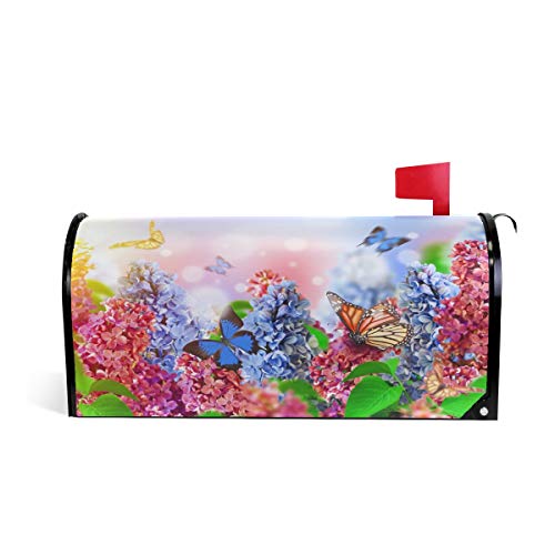 WOOR Spring Lilac Flower and Butterflies Magnetic Mailbox Cover MailWraps Garden Yard Home Decor for Outdoor Standard Size18x 208