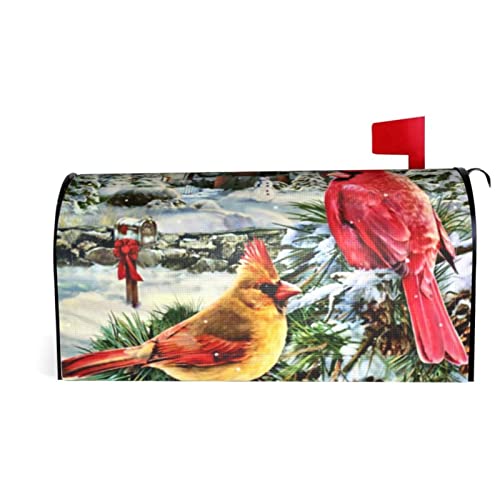 Winter Cardinal Birds On The Pine Tree Mailbox Covers Magnetic Mailboxes Wraps Letter Post Cover Fall Decorative Standard Size 21 Lx 18 W
