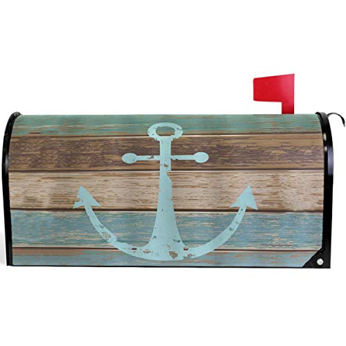Pfrewn Vintage Anchor Wooden Rustic Country Mailbox Cover Magnetic Standard Size Wooden Nautical Theme Mailbox Covers Letter Post Box Cover Wrap Decoration Welcome Home Garden Outdoor 21 Lx 18 W